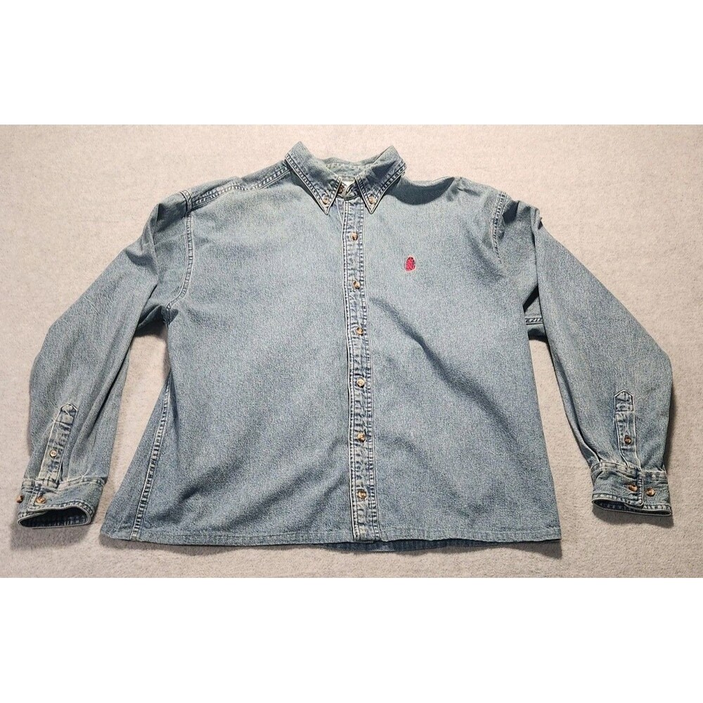 Walt Disney World  Denim  100% Cotton Mickey Mouse Long Sleeve Shirt Size Large